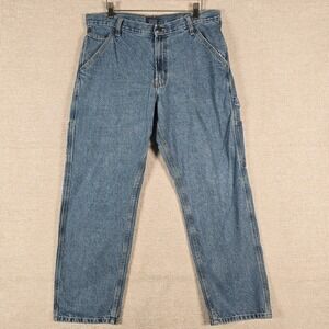 Full Blue Mens Carpenter Jeans 34x29 Medium Wash Blue Denim Utility Work Pants
